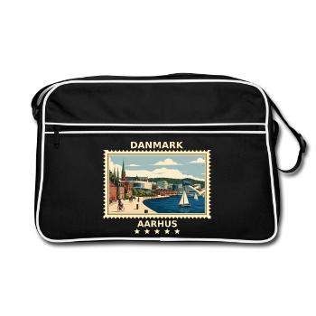 Dänemark Aarhus Vintage Reisemarke - Retro Tasche - Schwarz/Weiß - Vorne