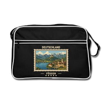 Deutschland Füssen Vintage Reisemarke - Retro Tasche - Schwarz/Weiß - Vorne
