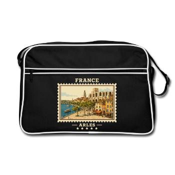 Frankreich Arles Vintage Reisemarke - Retro Tasche - Schwarz/Weiß - Vorne