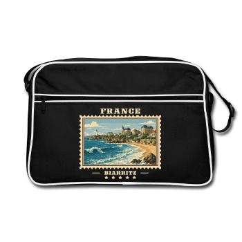 Frankreich Biarritz Vintage Reisemarke - Retro Tasche - Schwarz/Weiß - Vorne