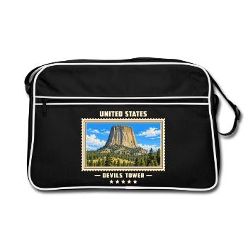 Vereinigte Staaten Devils Tower Vintage Reisemarke - Retro Tasche - Schwarz/Weiß - Vorne