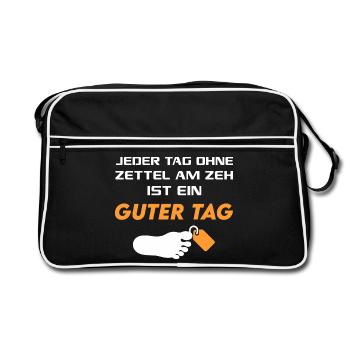 Guter Tag Zettel am Zeh T-Shirt Sprüche Lustig - Retro Tasche - Schwarz/Weiß - Vorne