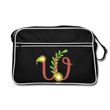 Elégante lettre 'W' avec des fleurs - Sac Retro - noir/blanc - Devant