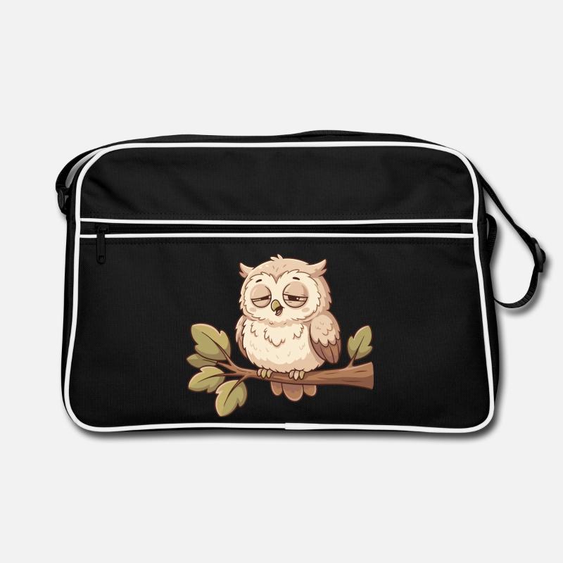Schlafende Eule auf Ast Retro Tasche