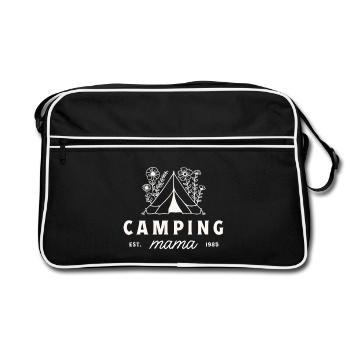Camping mama mom camper mother vintage floral tent - Retro Bag - black/white - Front