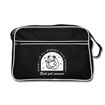 Buchmädchen Sommer-lustiger Frosch - Retro Tasche - Schwarz/Weiß - Vorne