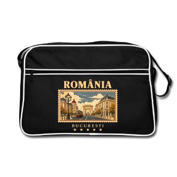 Rumänien Bukarest Vintage Reisemarke - Retro Tasche - Schwarz/Weiß - Vorne