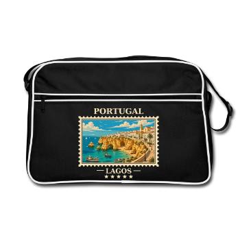 Portugal Lagos Vintage Reisemarke - Retro Tasche - Schwarz/Weiß - Vorne