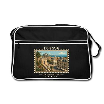 Frankreich Montpellier Vintage Reisemarke - Retro Tasche - Schwarz/Weiß - Vorne