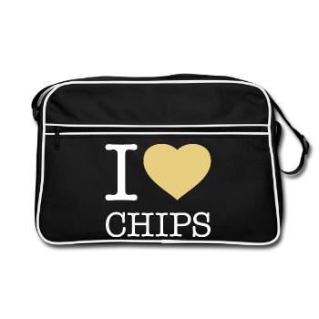 I LOVE CHIPS - Retro Bag - black/white - Front