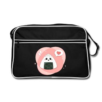 Onigiri kawaii en rose, rose avec cœur - Sac Retro - noir/blanc - Devant