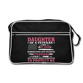 Daughter of a Veteran US Flag Pink - Retro Bag - black/white - Front