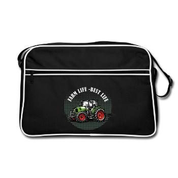 Vie à la ferme – Tracteur vert Vintage Halftone - Sac Retro - noir/blanc - Devant