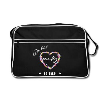Du bist mutig – Go Girl! | Pastell Herz Mutmacher - Retro Tasche - Schwarz/Weiß - Vorne