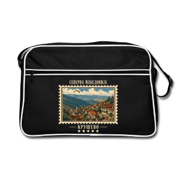 Nordmazedonien Kruševo Vintage Reisemarke - Retro Tasche - Schwarz/Weiß - Vorne