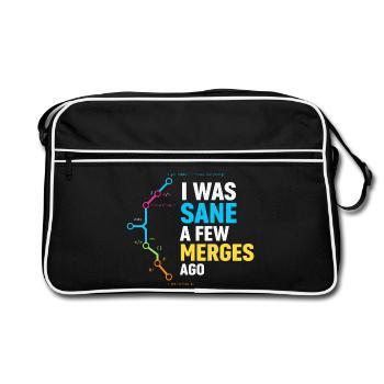 Vor ein paar Merges war ich noch bei Verstand, Programmierer-Humor - Retro Tasche - Schwarz/Weiß - Vorne