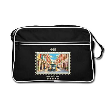 China Shantou Vintage Reisemarke - Retro Tasche - Schwarz/Weiß - Vorne