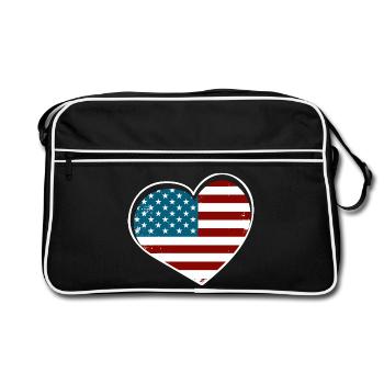 Heart Flag USA Vintage Style - Retro Bag - black/white - Front