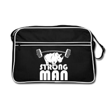 strongman rhino fitness weigths symbol kraft - Retro Tasche - Schwarz/Weiß - Vorne