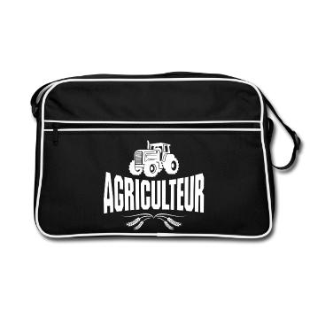 agriculteur, fermier, tracteur - Sac Retro - noir/blanc - Devant