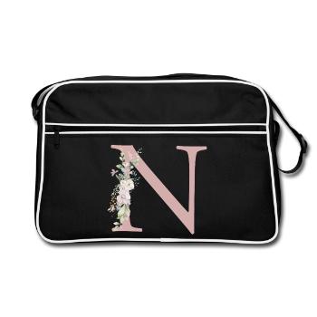 N Monogramme, Floral, Personnalisable - Sac Retro - noir/blanc - Devant