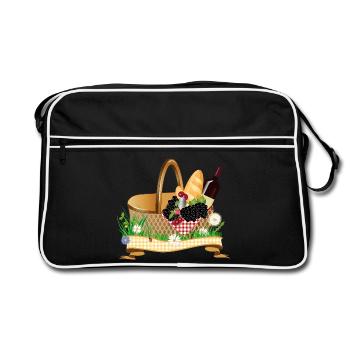 Filled picnic basket – summer pleasure motif - Retro Bag - black/white - Front