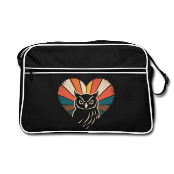 Herz mit Eule im Retro-Stil - Retro Tasche - Schwarz/Weiß - Vorne