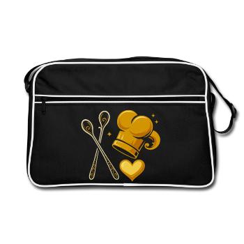 Toque de chef dorée avec cuillères en bois - Sac Retro - noir/blanc - Devant