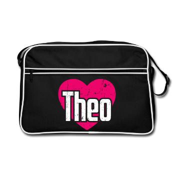 I Love Theo Pink Heart I Love Theo - Retro Bag - black/white - Front
