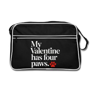 My Valentine Has Four Paws Shirt – Cute Pet Lover  - Retro Bag - black/white - Front