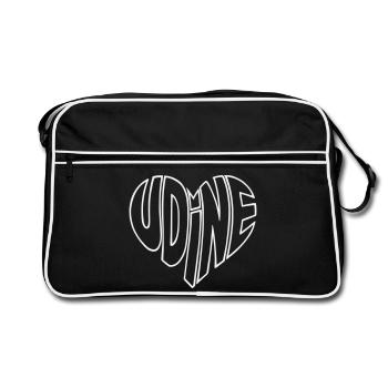 Udine Italien Herz Outline Typography - Retro Tasche - Schwarz/Weiß - Vorne