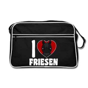 J’aime les Frisons - Cœur de cheval - Sac Retro - noir/blanc - Devant