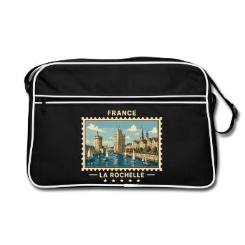 Frankreich La Rochelle Vintage Reisemarke - Retro Tasche - Schwarz/Weiß - Vorne