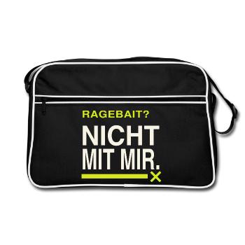 Ragebait? Nicht mit mir. Jugendwort 2026 Spruch - Retro Tasche - Schwarz/Weiß - Vorne