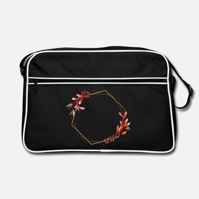 Hexagone doré à fleurs rouges et oranges Sac Retro