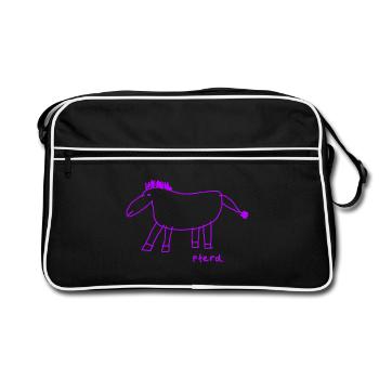 Pferd Lila Kind Zeichnung - Retro Tasche - Schwarz/Weiß - Vorne