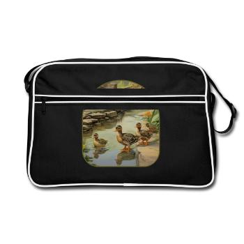Grenouille canetons pavé pont étang - Sac Retro - noir/blanc - Devant