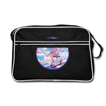 Chibi Skateboard Anime Fille Vaporwave Géométrique - Sac Retro - noir/blanc - Devant