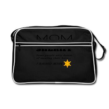 Stolze Mutter einer Sheriff-Mutter Geschenk mit Abzeichen - Retro Tasche - Schwarz/Weiß - Vorne