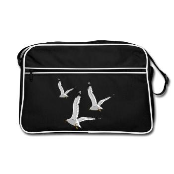 moewe vogel strand urlaub - Retro Tasche - Schwarz/Weiß - Vorne