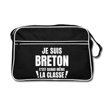 Bretagne, je suis Breton, Bretagne humour - Sac Retro - noir/blanc - Devant