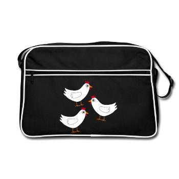 Huhn weiß weiße Hühner Hennen Ostern - Retro Tasche - Schwarz/Weiß - Vorne