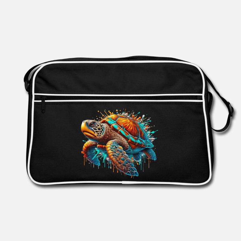 Schildkröte - Retro Tasche - Schwarz/Weiß