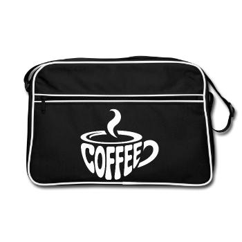 Steaming Coffee Cup Word Art - Retro Bag - black/white - Front