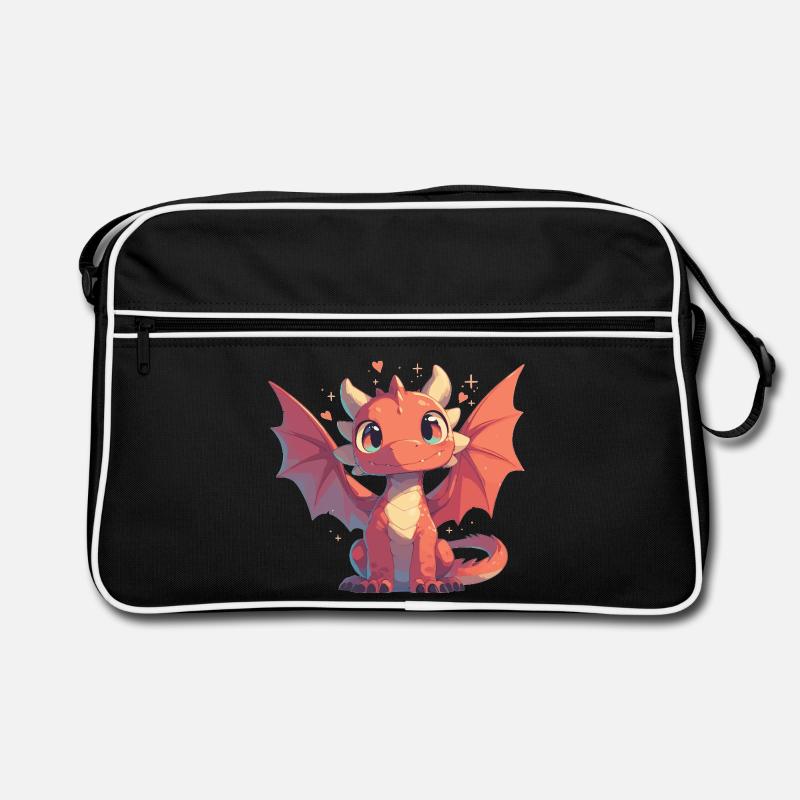 Drachen Drache - Retro Tasche - Schwarz/Weiß