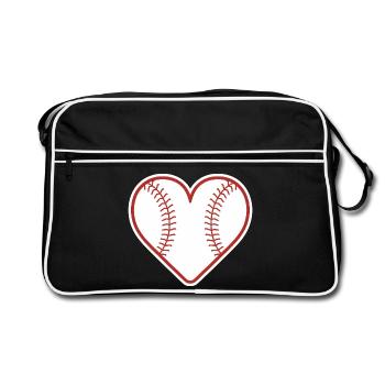 Baseball Herz Design Liebe Baseball - Retro Tasche - Schwarz/Weiß - Vorne