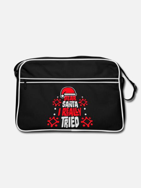 Cher Père Noël, j’ai vraiment essayé l’humour de Noël drôle - Sac Retro - noir/blanc - Devant