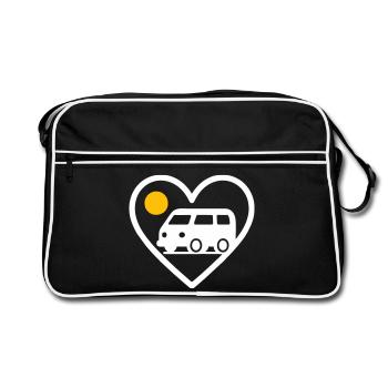 Vanlife Heart Van Reise Road Abenteuer - Retro Tasche - Schwarz/Weiß - Vorne