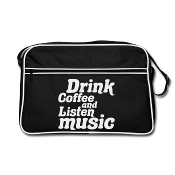 Kaffee trinken und Musik hören - Retro Tasche - Schwarz/Weiß - Vorne