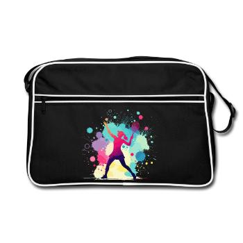 Tennis, Tennisspielerin Frau, Tennisgrafik - Retro Tasche - Schwarz/Weiß - Vorne